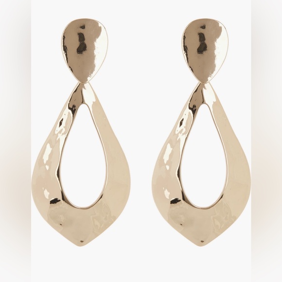 Tasha Jewelry - TASHA Hammered Gold Statement Earrings - Leaf Shape Drop Earrings